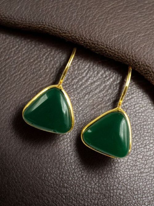 Lightweight gold plated triangle hook earrings with Monalisa stone for daily wear