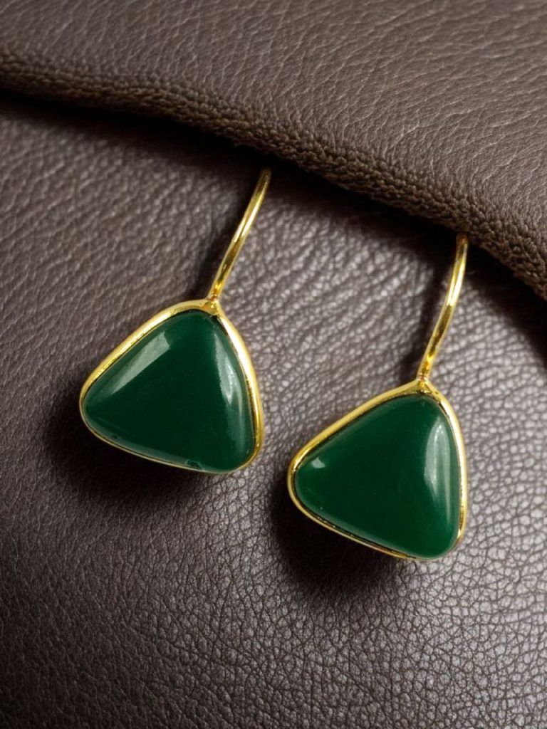 Bulk 916 Lightweight Gold Plated Triangle Hook Earrings with Monalisa Stone Amazing Jewelry for Girls - "Green"