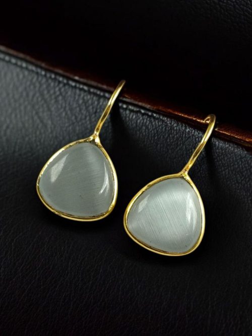 Lightweight gold plated triangle hook earrings with Monalisa stone for daily wear