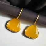 Lightweight Gold Plated Triangle Hook Earrings with Monalisa Stone Amazing Jewelry for Girls - "Yellow"