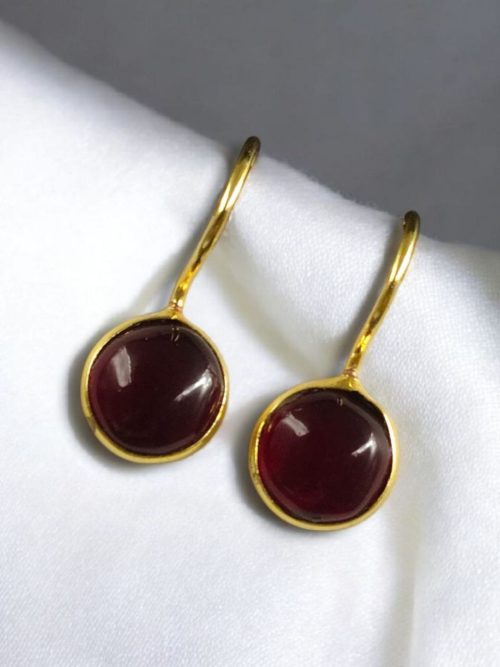 Gold plated circle dangler hook earrings with stone for casual wear
