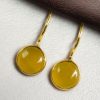 Gold plated circle dangler hook earrings with stone for casual wear