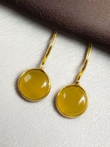 Gold Plated Circle Dangler Hook Earrings with Stone – Stylish & Perfect For Casual Wear Jewelry - color: "Yellow"