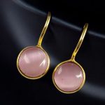 Gold Plated Circle Dangler Hook Earrings with Stone – Stylish & Perfect For Casual Wear Jewelry - ""Baby Pink"