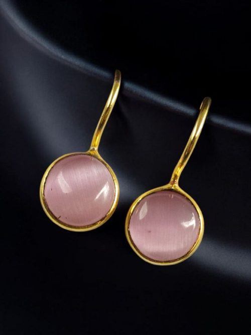 Gold plated circle dangler hook earrings with stone for casual wear