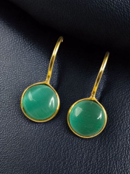 Gold plated circle dangler hook earrings with stone for casual wear