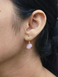 Gold plated circle dangler hook earrings with stone for casual wear