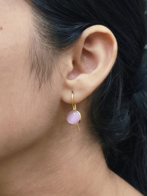 Gold plated circle dangler hook earrings with stone for casual wear