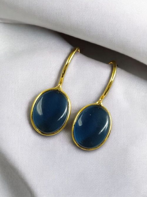 Gold plated geometric stone hook earrings for daily wear