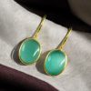 Gold plated geometric stone hook earrings for daily wear