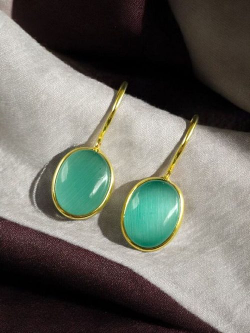 Gold plated geometric stone hook earrings for daily wear