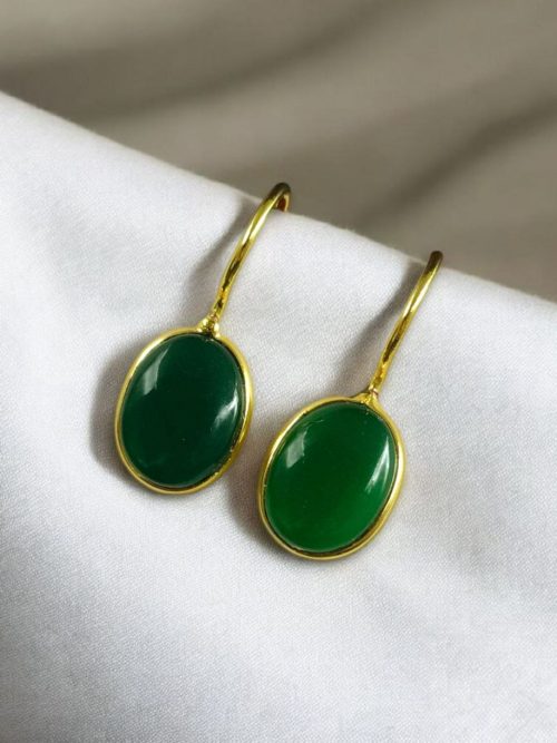 Gold plated geometric stone hook earrings for daily wear