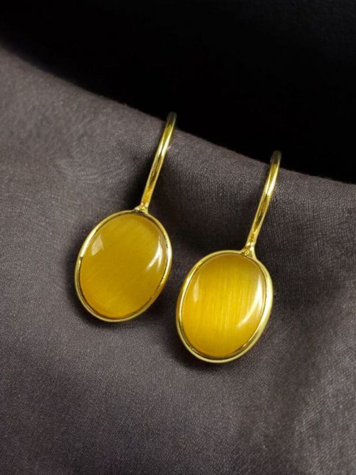 Gold plated geometric stone hook earrings for daily wear