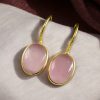 Gold plated geometric stone hook earrings for daily wear