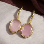 Lightweight Geometric Stone Hook Earrings – Gold Plated Best Design for Daily Use - "Baby Pink"