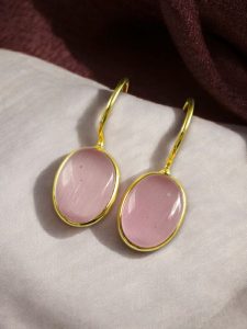 Lightweight Geometric Stone Hook Earrings – Gold Plated Best Design for Daily Use - color: "Baby Pink"