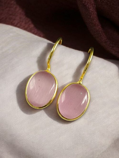 Gold plated geometric stone hook earrings for daily wear