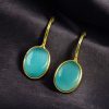 Gold plated geometric stone hook earrings for daily wear