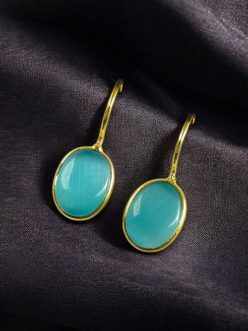 Gold plated geometric stone hook earrings for daily wear