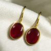 Gold plated geometric stone hook earrings for daily wear
