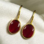 Lightweight Geometric Stone Hook Earrings – Gold Plated Best Design for Daily Use - "Red"