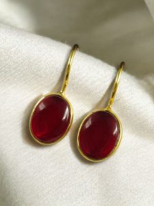 Lightweight Geometric Stone Hook Earrings – Gold Plated Best Design for Daily Use - color: "Red"