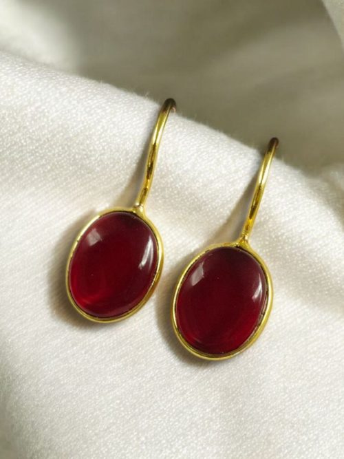 Gold plated geometric stone hook earrings for daily wear
