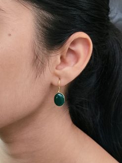 Gold plated geometric stone hook earrings for daily wear