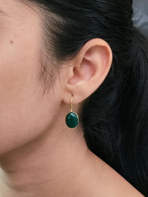 Gold plated geometric stone hook earrings for daily wear