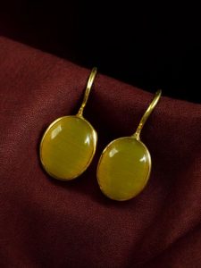 Stylish Handmade Gold Plated Earrings with Monalisa Stone – Best Hook Design for Everyday Use - color: "Yellow"