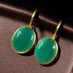 Stylish Handmade Gold Plated Earrings with Monalisa Stone – Best Hook Design for Everyday Use - "Mint"
