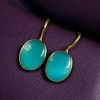 Handmade gold plated hook earrings with Monalisa stone for daily wear.