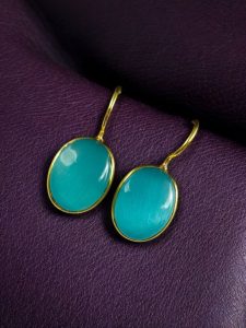 Stylish Handmade Gold Plated Earrings with Monalisa Stone – Best Hook Design for Everyday Use - color: "Aqua"