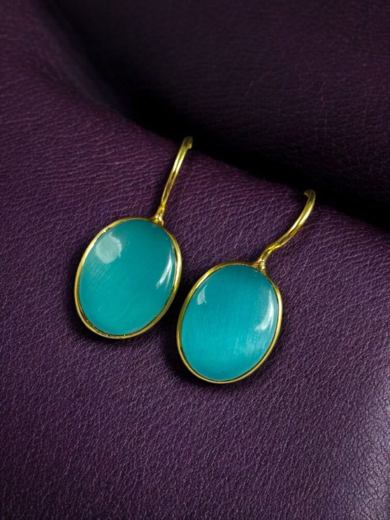 Bulk 878 Stylish Handmade Gold Plated Earrings with Monalisa Stone – Best Hook Design for Everyday Use - "Aqua"