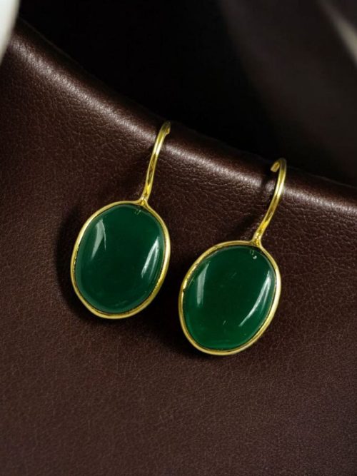 Handmade gold plated hook earrings with Monalisa stone for daily wear.