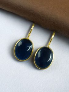 Stylish Handmade Gold Plated Earrings with Monalisa Stone – Best Hook Design for Everyday Use - color: "Blue"