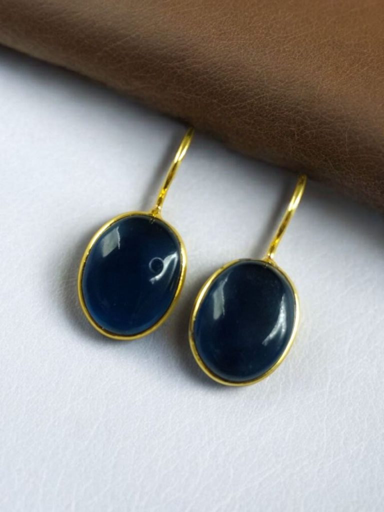 Bulk 882 Stylish Handmade Gold Plated Earrings with Monalisa Stone – Best Hook Design for Everyday Use - "Blue"