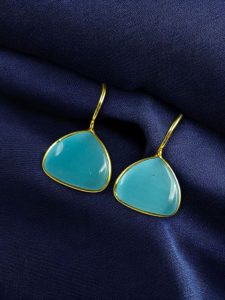Affordable Triangle Shape Earrings – Gold Plated Design for Everyday Casual Wear - color: "Aqua"