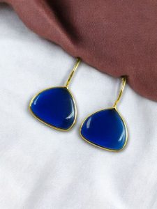 Affordable Triangle Shape Earrings – Gold Plated Design for Everyday Casual Wear - color: "Blue"