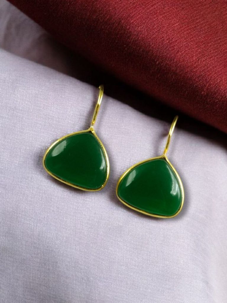 Bulk 868 Affordable Triangle Shape Earrings – Gold Plated Design for Everyday Casual Wear - "Green"