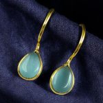 Premium Gold Plated Drop Shape Earrings | Stone Work Hook Dangler Best Gift for Girls - "Aqua"