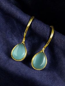 Premium Gold Plated Drop Shape Earrings | Stone Work Hook Dangler Best Gift for Girls - color: "Aqua"