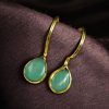 Gold plated drop shape earrings with stone work and hook dangler design
