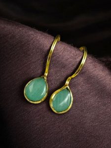 Premium Gold Plated Drop Shape Earrings | Stone Work Hook Dangler Best Gift for Girls - color: "Mint"