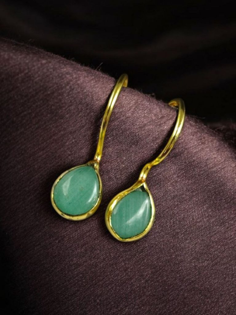 Bulk 860 Premium Gold Plated Drop Shape Earrings | Stone Work Hook Dangler Best Gift for Girls - "Mint"