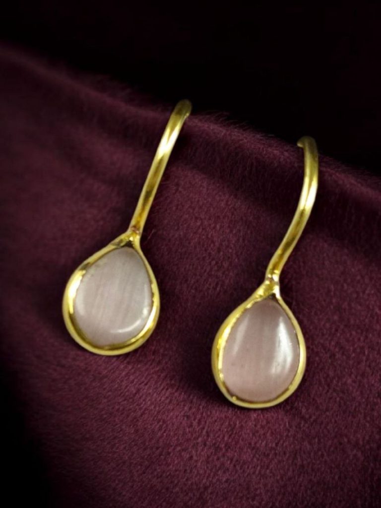 Bulk 858 Premium Gold Plated Drop Shape Earrings | Stone Work Hook Dangler Best Gift for Girls - "Baby Pink"