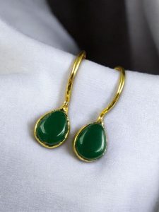 Premium Gold Plated Drop Shape Earrings | Stone Work Hook Dangler Best Gift for Girls - color: "Green"