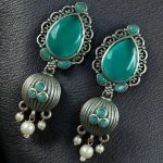 Premium Quality Silver Replica Drop Shape Monalisa Stone Stud Earrings - "Mint"