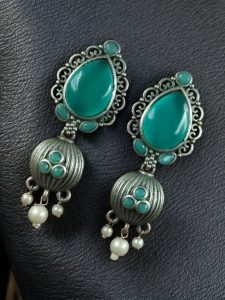 Premium Quality Silver Replica Drop Shape Monalisa Stone Stud Earrings - Color: "Mint"