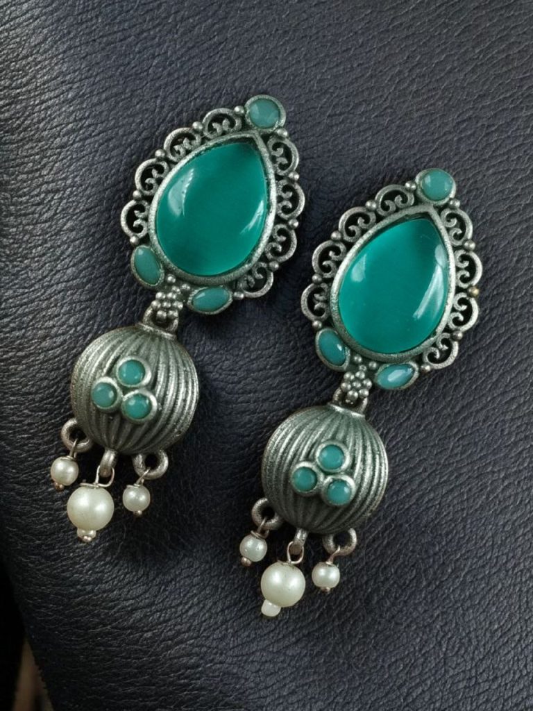 Bulk 920 Premium Quality Silver Replica Drop Shape Monalisa Stone Stud Earrings - "Mint"